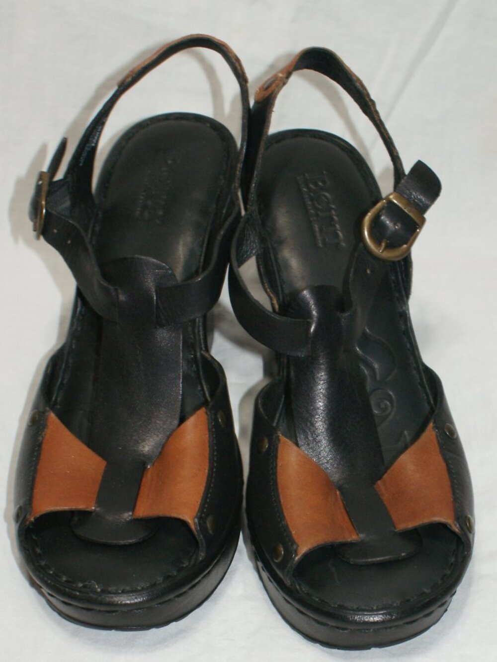 Born Leather Wedge 2-Tone Platform Sandals - Black & Tan - Size 8 - BRAND NEW - Picture 12 of 16